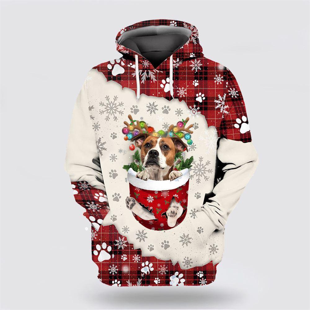 American Bulldog In Snow Pocket Merry Christmas All Over Print 3D Hoodie American Bulldog In Snow Pocket Merry Christmas All Over Print 3D Hoodie