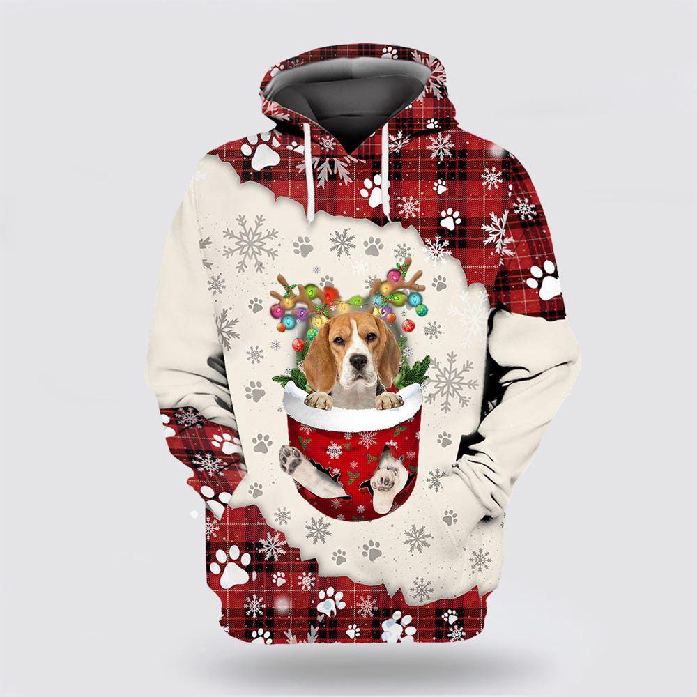 Beagle In Snow Pocket Merry Christmas All Over Print 3D Hoodie Beagle In Snow Pocket Merry Christmas All Over Print 3D Hoodie