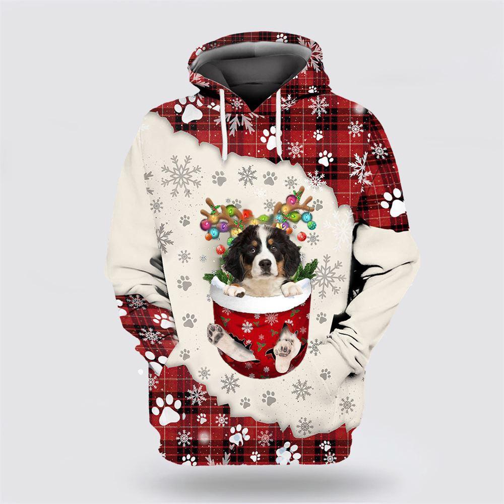 Bernese Mountain Dog In Snow Pocket Merry Christmas All Over Print 3D Hoodie Bernese Mountain Dog In Snow Pocket Merry Christmas All Over Print 3D Hoodie