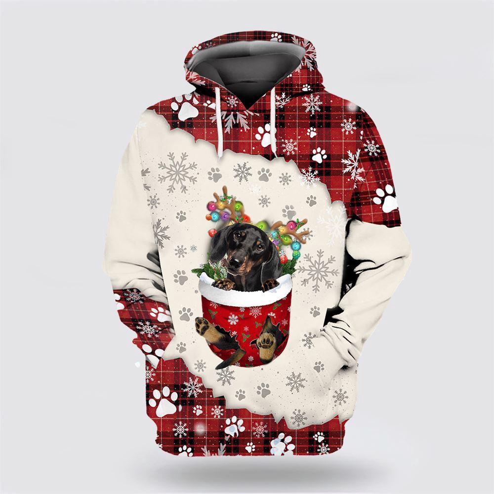 Black Dachshund In Snow Pocket Merry Christmas All Over Print 3D Hoodie Black Dachshund In Snow Pocket Merry Christmas All Over Print 3D Hoodie