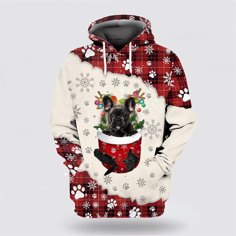 Black French Bulldog In Snow Pocket Merry Christmas All Over Print 3D Hoodie Black French Bulldog In Snow Pocket Merry Christmas All Over Print 3D Hoodie