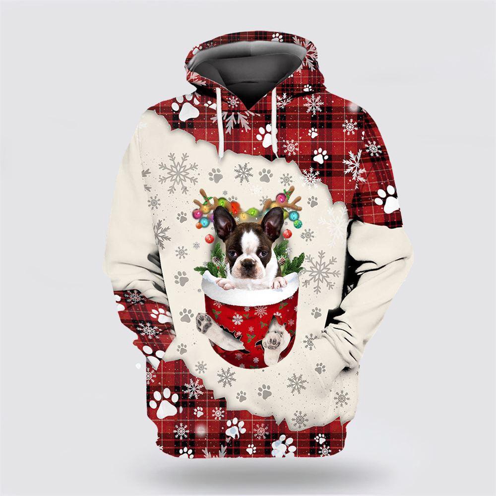 Brindle Boston Terrier In Snow Pocket Merry Christmas All Over Print 3D Hoodie Brindle Boston Terrier In Snow Pocket Merry Christmas All Over Print 3D Hoodie