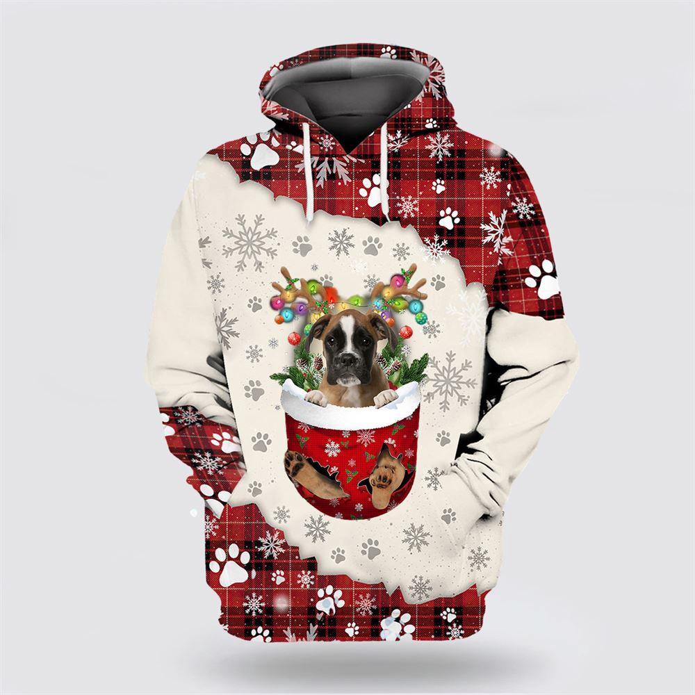Brown Boxer In Snow Pocket Merry Christmas All Over Print 3D Hoodie Brown Boxer In Snow Pocket Merry Christmas All Over Print 3D Hoodie