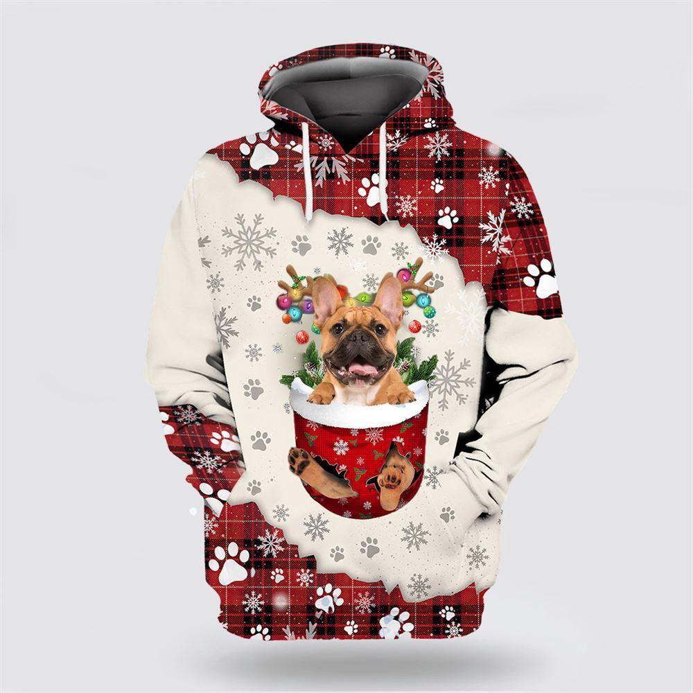 Brown French Bulldog In Snow Pocket Merry Christmas All Over Print 3D Hoodie Brown French Bulldog In Snow Pocket Merry Christmas All Over Print 3D Hoodie