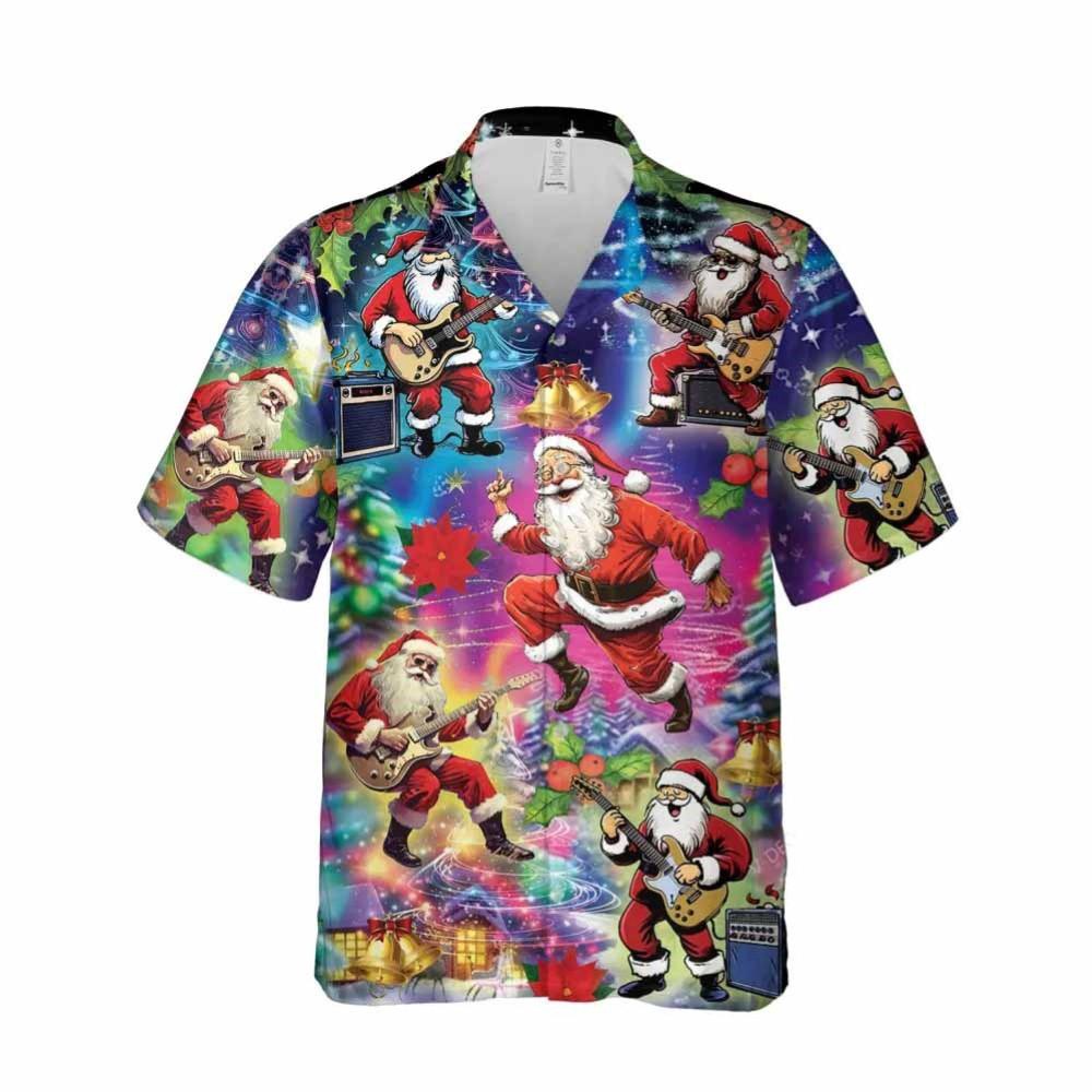 Christmas Music Button Down Santa Plays Guitar Bass Button Down Hawaiian Shirt Christmas Music Button Down Santa Plays Guitar Bass Button Down Hawaiian Shirt