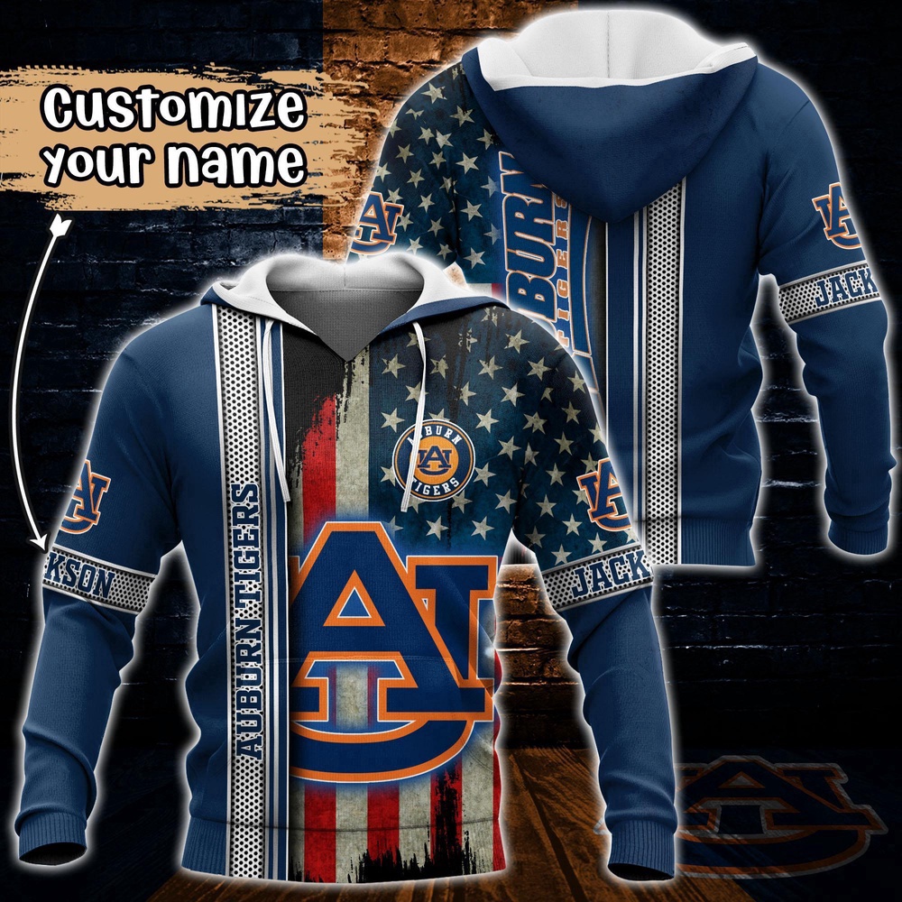 Customized NCAA Auburn Tigers Hoodie 3D US Flag Sleek Style For Fans Customized NCAA Auburn Tigers Hoodie 3D US Flag Sleek Style For Fans