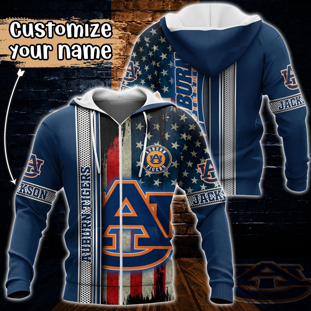 Customized NCAA Auburn Tigers Hoodie 3D US Flag Sleek Style For Fans Customized NCAA Auburn Tigers Hoodie 3D US Flag Sleek Style For Fans