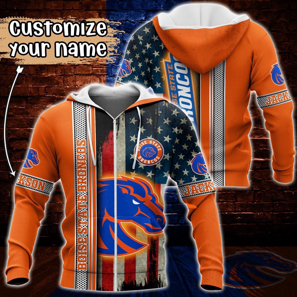 Customized NCAA Boise State Broncos Hoodie 3D US Flag Sleek Style For Fans Customized NCAA Boise State Broncos Hoodie 3D US Flag Sleek Style For Fans