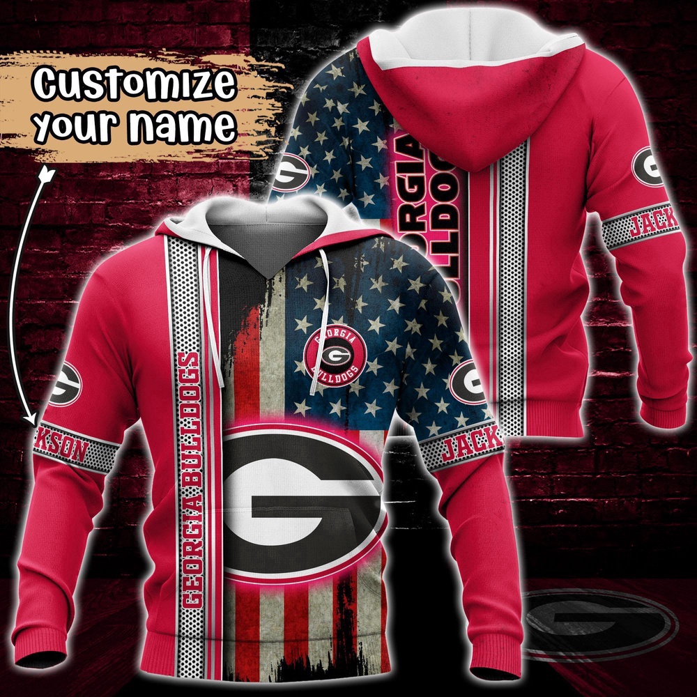 Customized NCAA Georgia Bulldogs Hoodie 3D US Flag Sleek Style For Fans Customized NCAA Georgia Bulldogs Hoodie 3D US Flag Sleek Style For Fans
