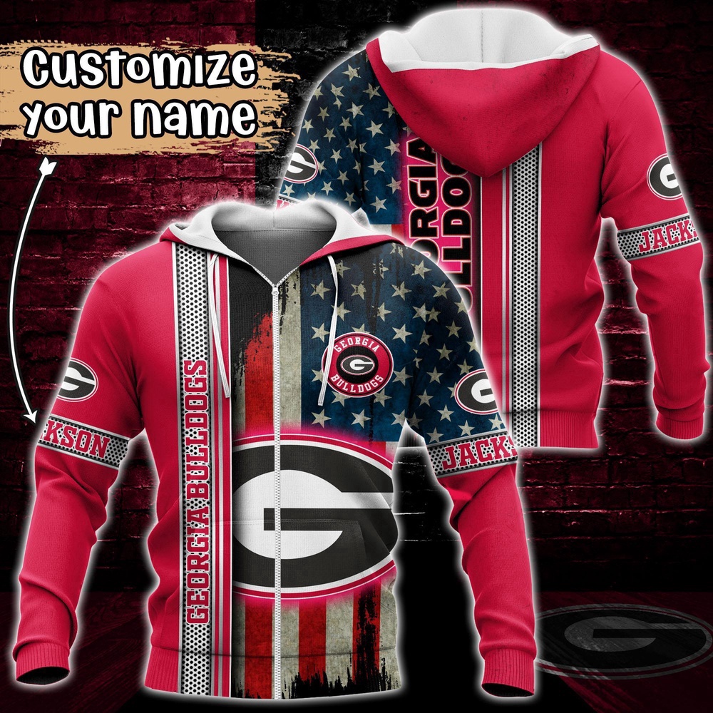 Customized NCAA Georgia Bulldogs Hoodie 3D US Flag Sleek Style For Fans Customized NCAA Georgia Bulldogs Hoodie 3D US Flag Sleek Style For Fans