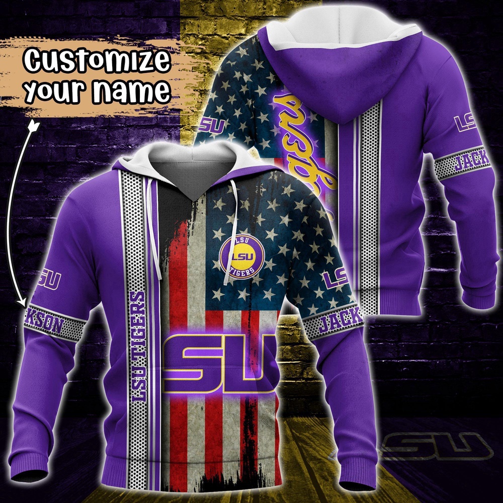 Customized NCAA LSU TIGERS Hoodie 3D US Flag Sleek Style For Fans