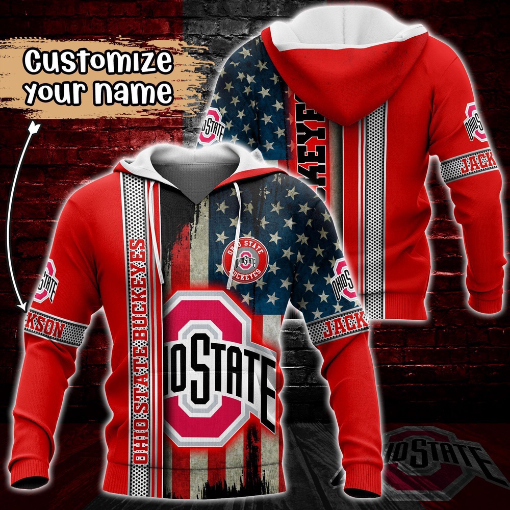 Customized NCAA Ohio State Buckeyes Hoodie 3D US Flag Sleek Style For Fans