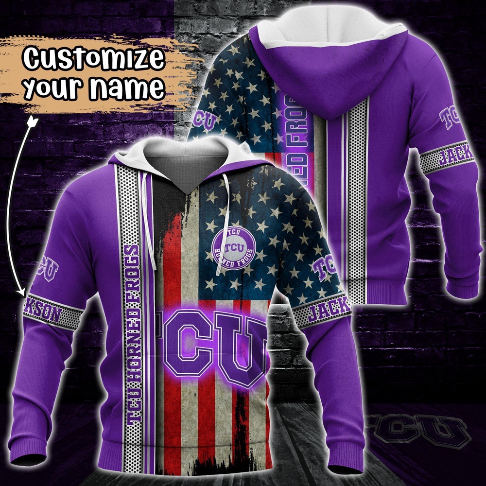 Customized NCAA TCU Horned Frogs Hoodie 3D US Flag Sleek Style For Fans