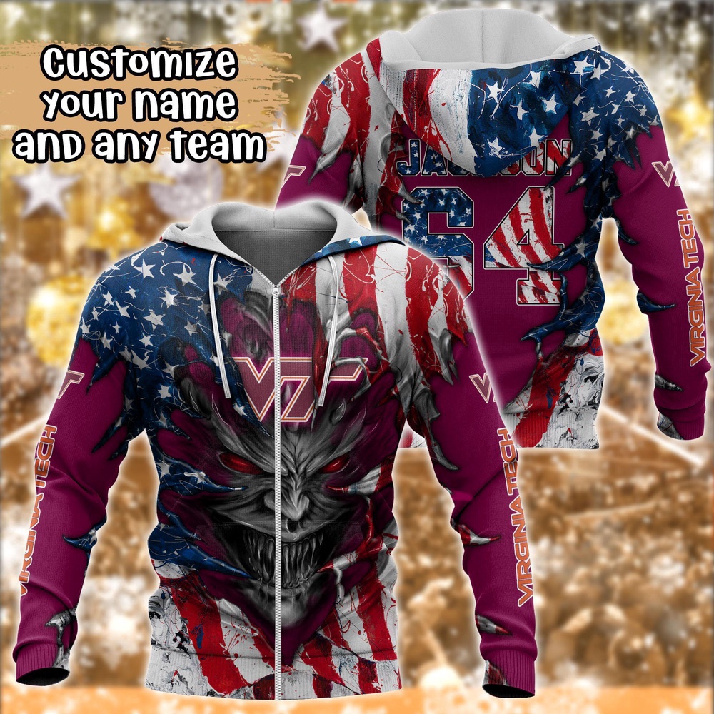 Customized NCAA Virginia Tech Hokies Hoodie 3D Athletic Bliss For Fans