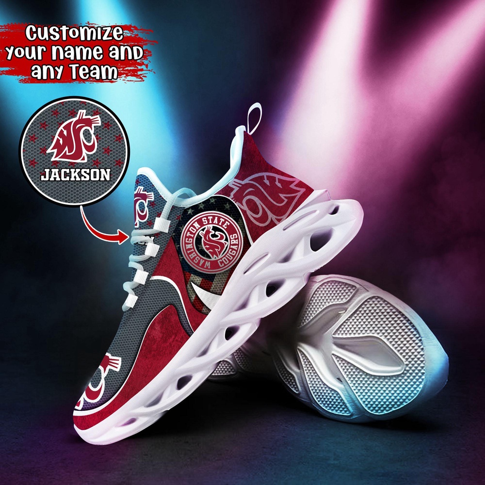 Customized NCAA Washington State Cougars Sneaker Max Soul Shoes Sole Bliss Customized NCAA Washington State Cougars Sneaker Max Soul Shoes Sole Bliss