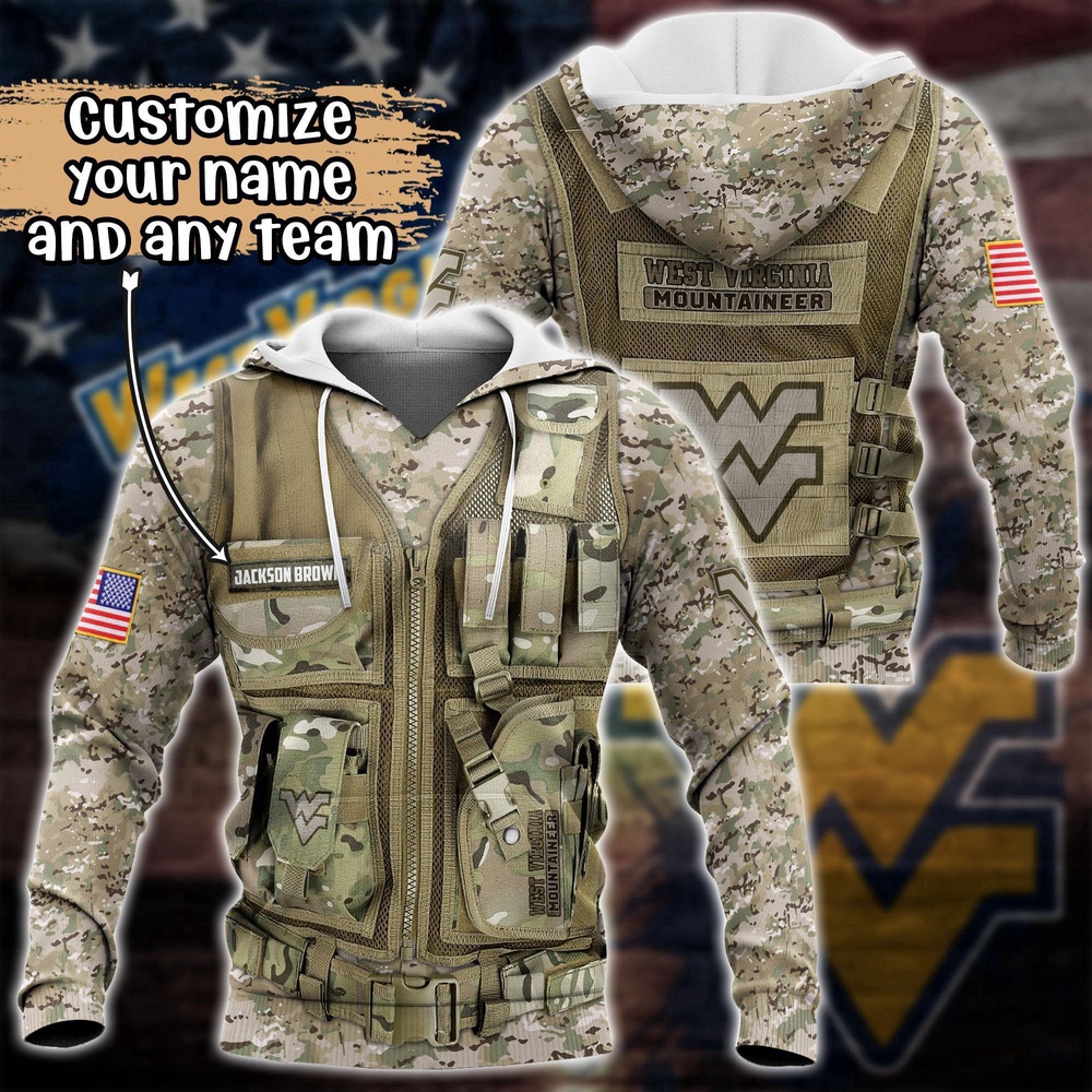 Customized NCAA West Virginia Mountaineers Hoodie 3D Camo Hoodie Harmony For Fans