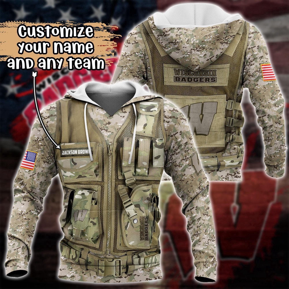 Customized NCAA Wisconsin Badgers Hoodie 3D Camo Parade For Fans