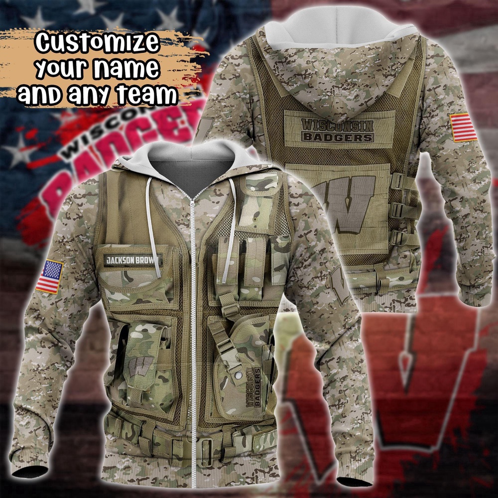 Customized NCAA Wisconsin Badgers Hoodie 3D Camo Parade For Fans