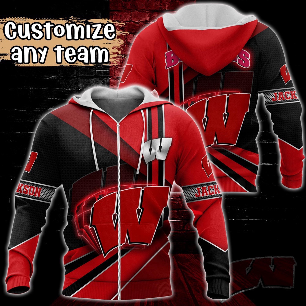 Customized NCAA Wisconsin Badgers Hoodie 3D Cozy Vibes For Fans