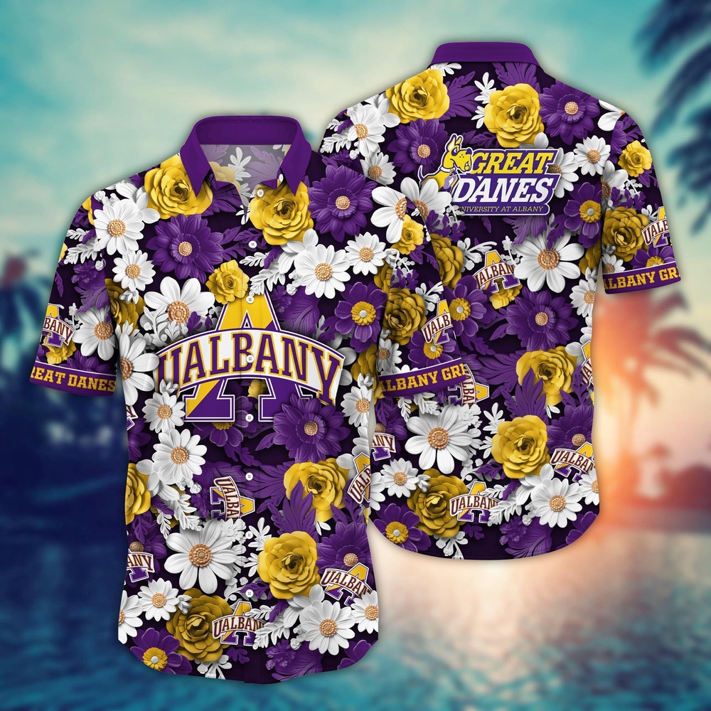 NCAA Albany Great Danes Hawaiian Shirt Cheerful Bloom Beats For Sports Fans NCAA Albany Great Danes Hawaiian Shirt Cheerful Bloom Beats For Sports Fans