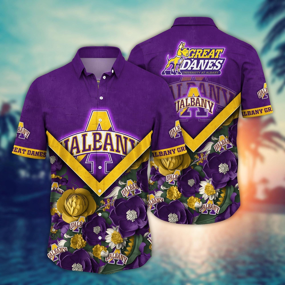NCAA Albany Great Danes Hawaiian Shirt Floral Fusion Aloha Bliss For Fans NCAA Albany Great Danes Hawaiian Shirt Floral Fusion Aloha Bliss For Fans