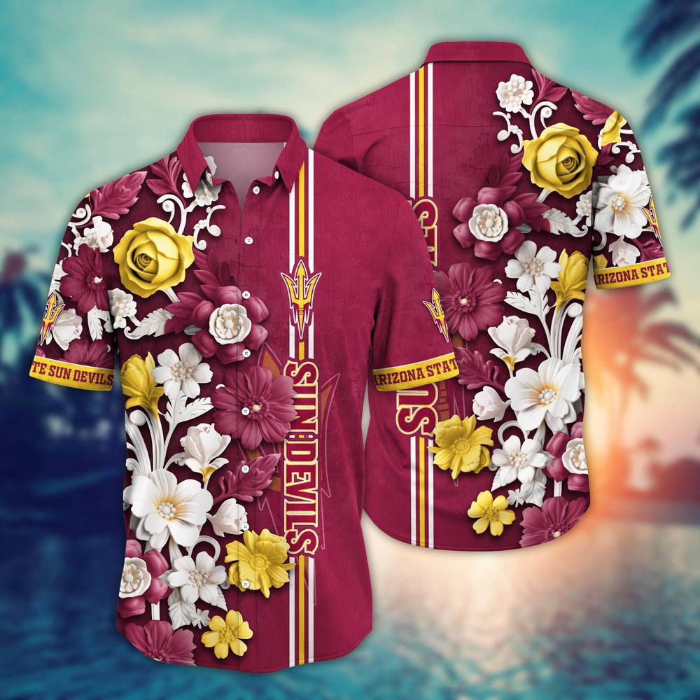 NCAA Arizona State Sun Devils Hawaiian Shirt Floral Fantasy Fiesta For Sports Fans