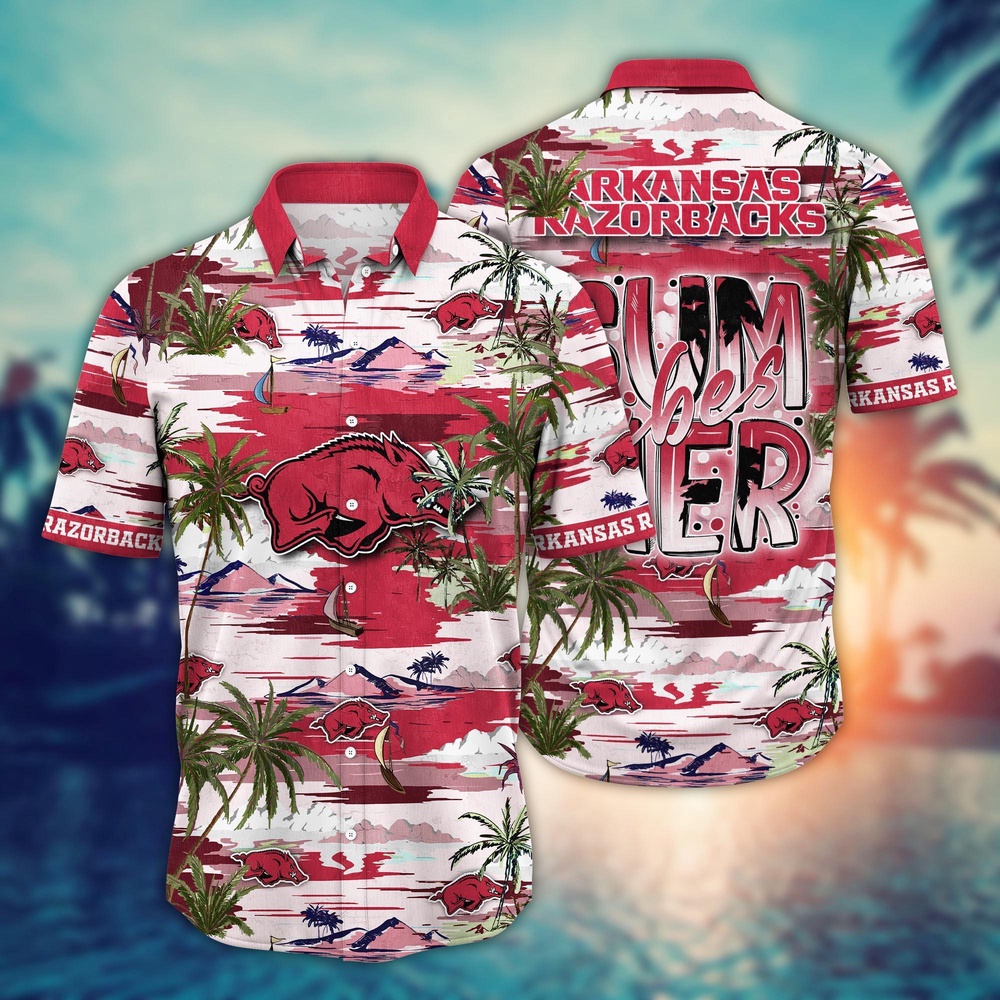 NCAA Arkansas Razorbacks Hawaiian Shirt Palm Tree Cascade For Sports Fans NCAA Arkansas Razorbacks Hawaiian Shirt Palm Tree Cascade For Sports Fans