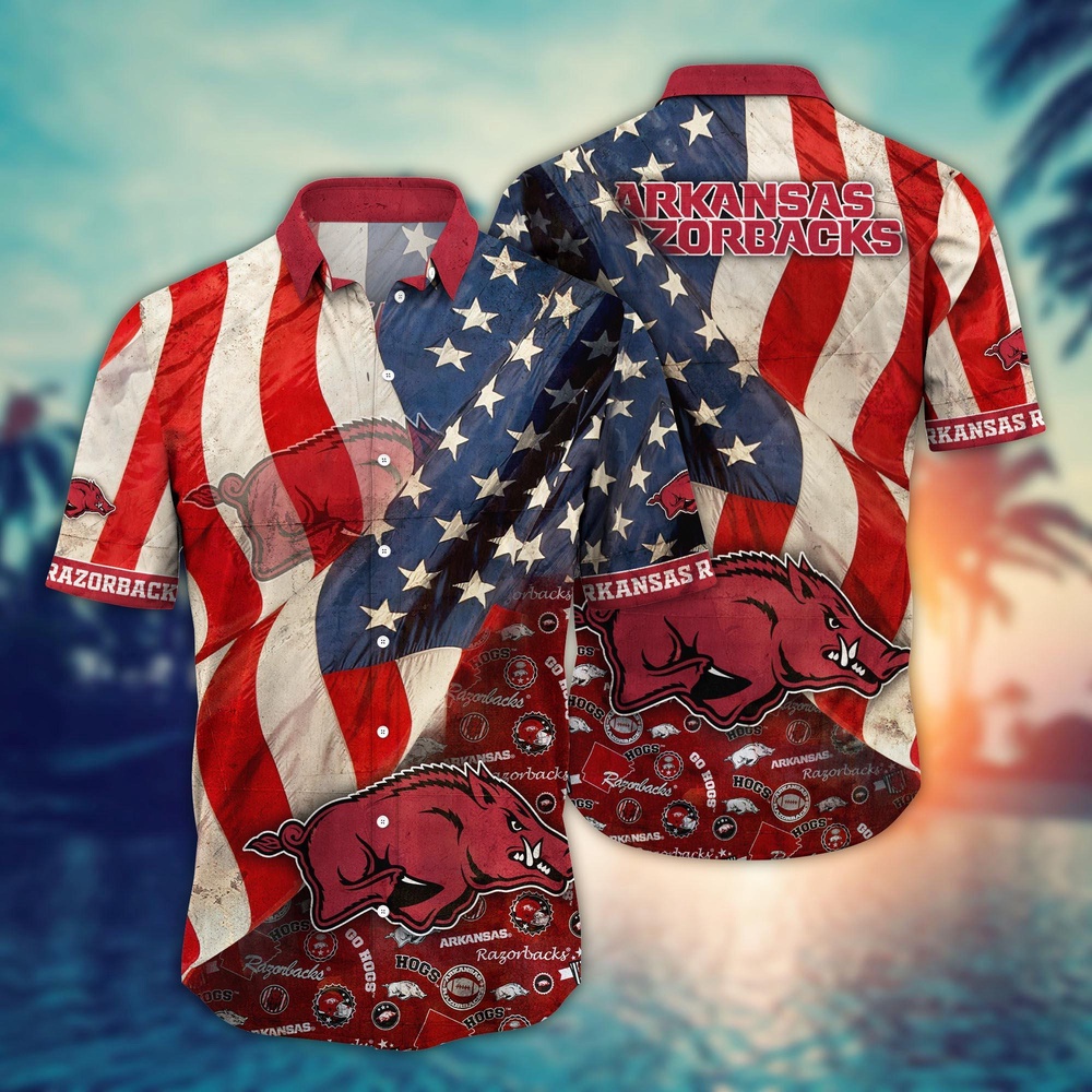 NCAA Arkansas Razorbacks Hawaiian Shirt US Flags Elegance For Sports Fans NCAA Arkansas Razorbacks Hawaiian Shirt US Flags Elegance For Sports Fans