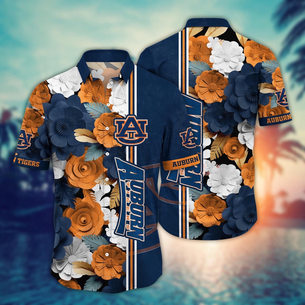 NCAA Auburn Tigers Hawaiian Shirt Tropical Flower Pattern For Sports Fans NCAA Auburn Tigers Hawaiian Shirt Tropical Flower Pattern For Sports Fans