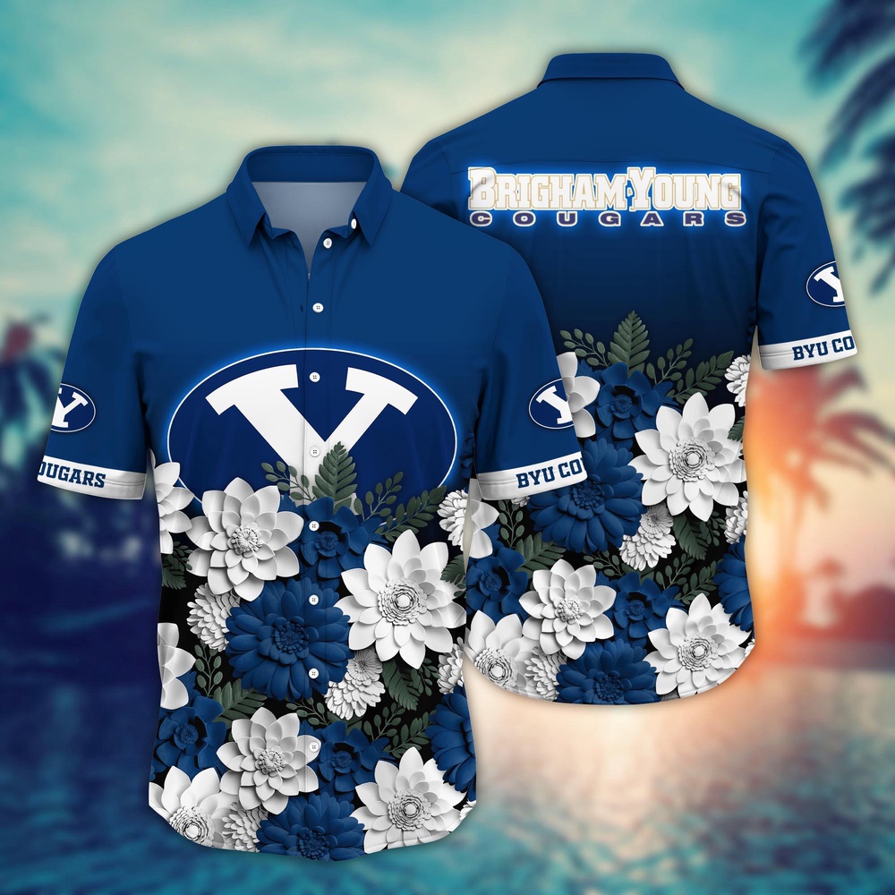 NCAA BYU Cougars Hawaiian Shirt Blossom Bliss Cascade For Fans NCAA BYU Cougars Hawaiian Shirt Blossom Bliss Cascade For Fans