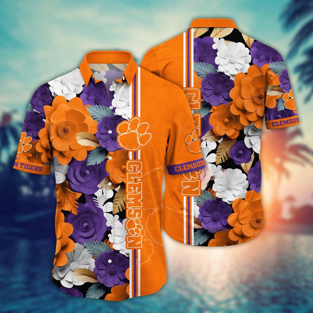 NCAA Clemson Tigers Hawaiian Shirt Tropical Flower Pattern For Sports Fans NCAA Clemson Tigers Hawaiian Shirt Tropical Flower Pattern For Sports Fans