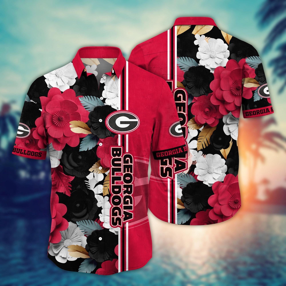 NCAA Georgia Bulldogs Hawaiian Shirt Tropical Flower Pattern For Sports Fans