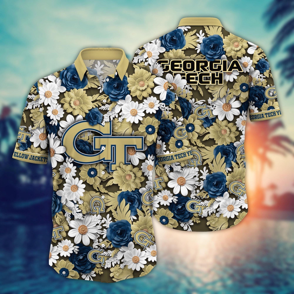 NCAA Georgia Tech Yellow Jackets Hawaiian Shirt Cheerful Bloom Beats For Sports Fans