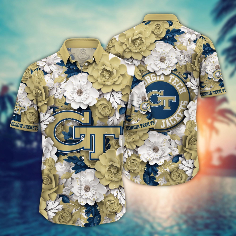 NCAA Georgia Tech Yellow Jackets Hawaiian Shirt Floral Finesse Aloha Extravaganza For Fans NCAA Georgia Tech Yellow Jackets Hawaiian Shirt Floral Finesse Aloha Extravaganza For Fans