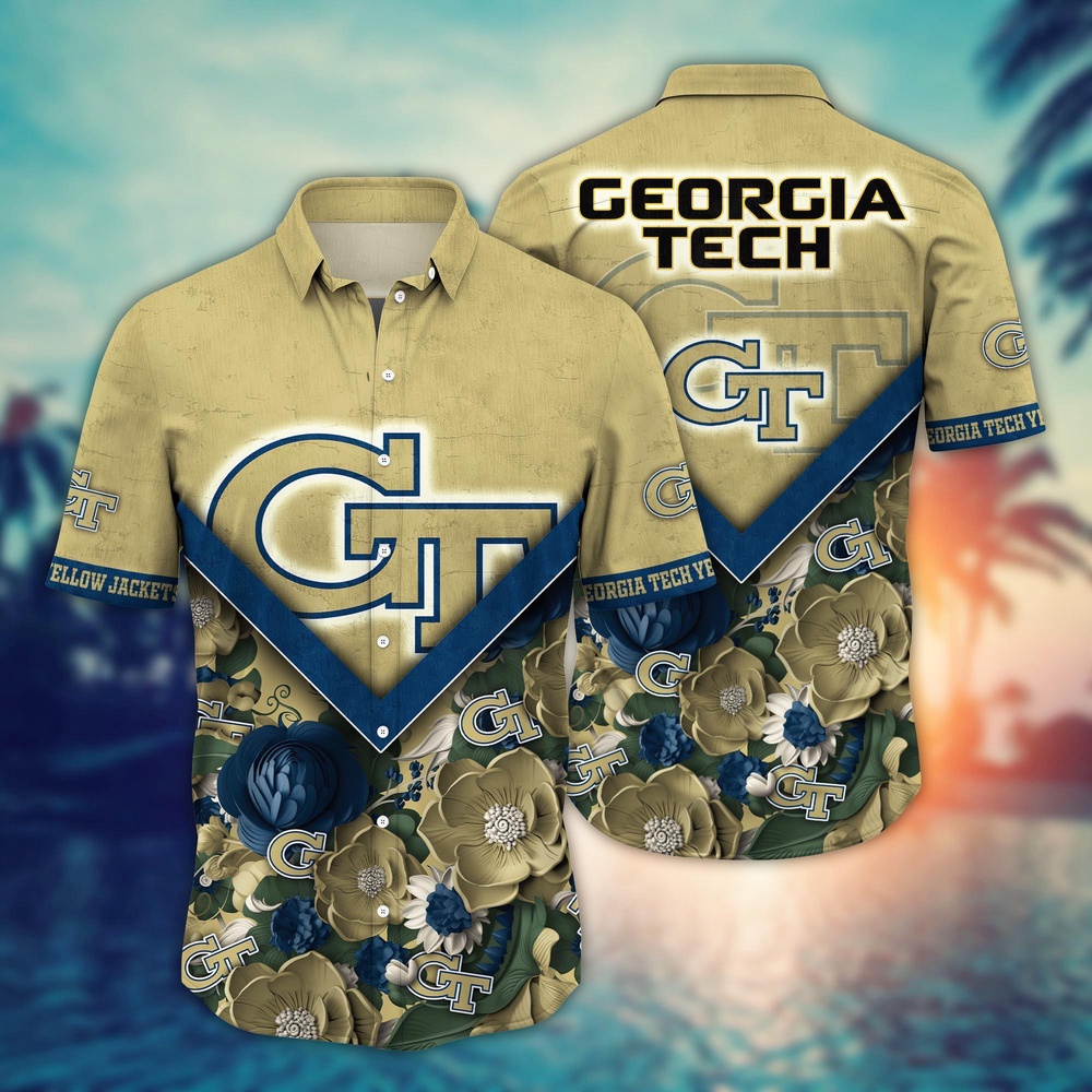 NCAA Georgia Tech Yellow Jackets Hawaiian Shirt Floral Fusion Aloha Bliss For Fans
