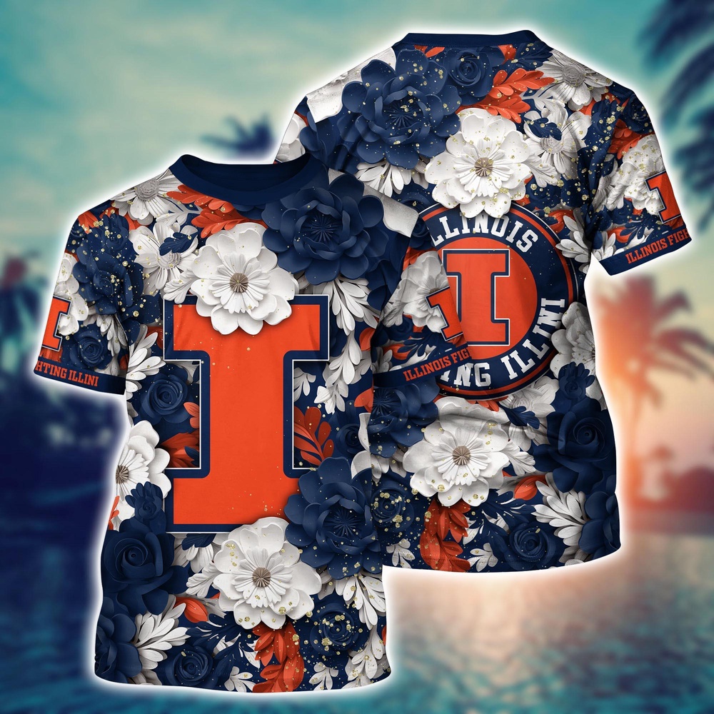 NCAA Illinois Fighting Illini 3D T-Shirt Elegance In Style For Sports Fans NCAA Illinois Fighting Illini 3D T-Shirt Elegance In Style For Sports Fans