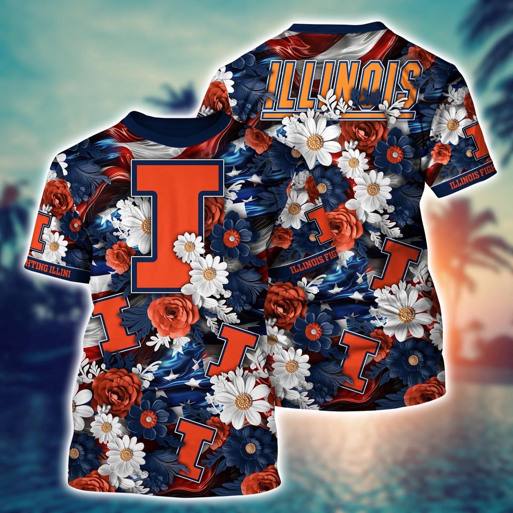 NCAA Illinois Fighting Illini 3D T-Shirt Signature Bliss For Fans NCAA Illinois Fighting Illini 3D T-Shirt Signature Bliss For Fans