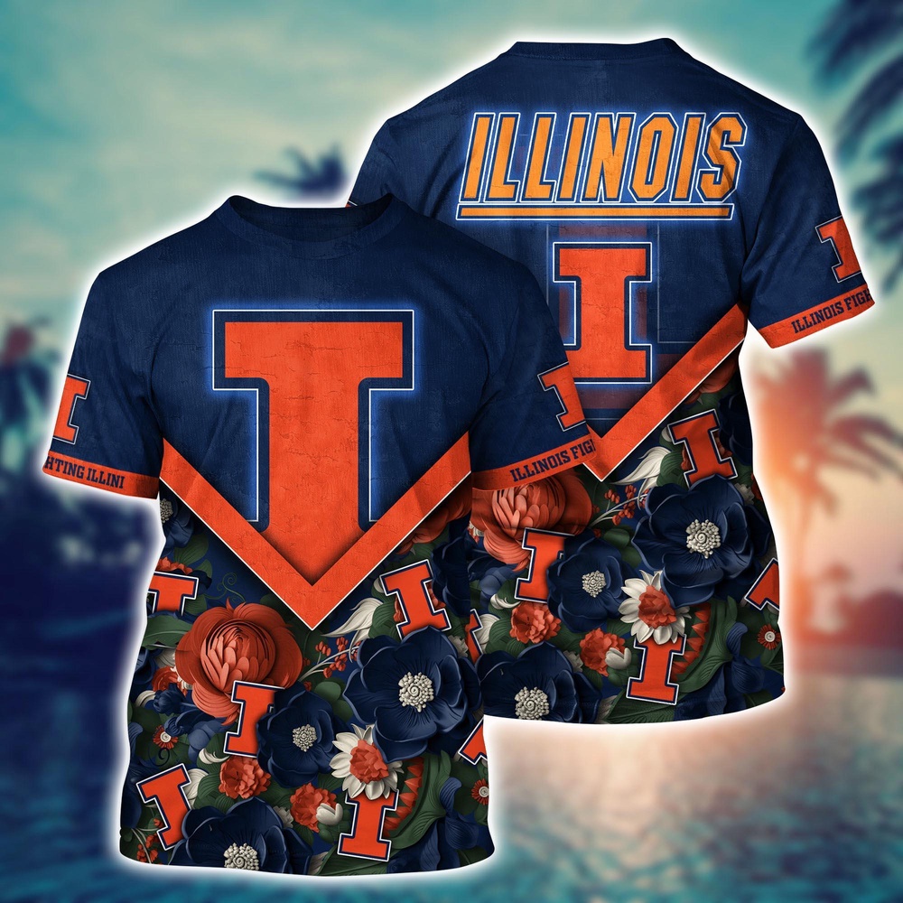 NCAA Illinois Fighting Illini 3D T-Shirt Sporty Elegance Bliss For Sports Fans