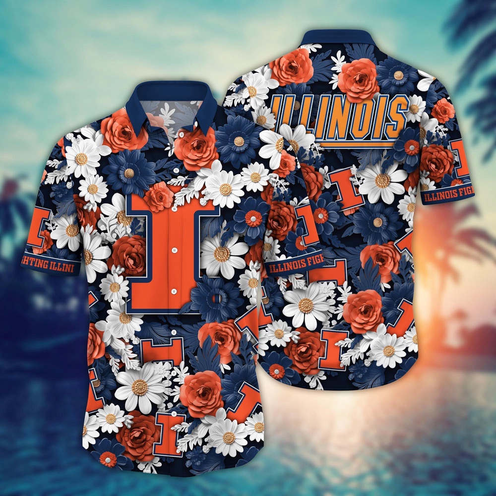 NCAA Illinois Fighting Illini Hawaiian Shirt Cheerful Bloom Beats For Sports Fans NCAA Illinois Fighting Illini Hawaiian Shirt Cheerful Bloom Beats For Sports Fans