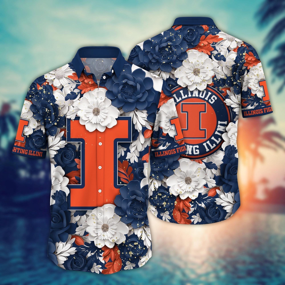 NCAA Illinois Fighting Illini Hawaiian Shirt Floral Finesse Aloha Extravaganza For Fans