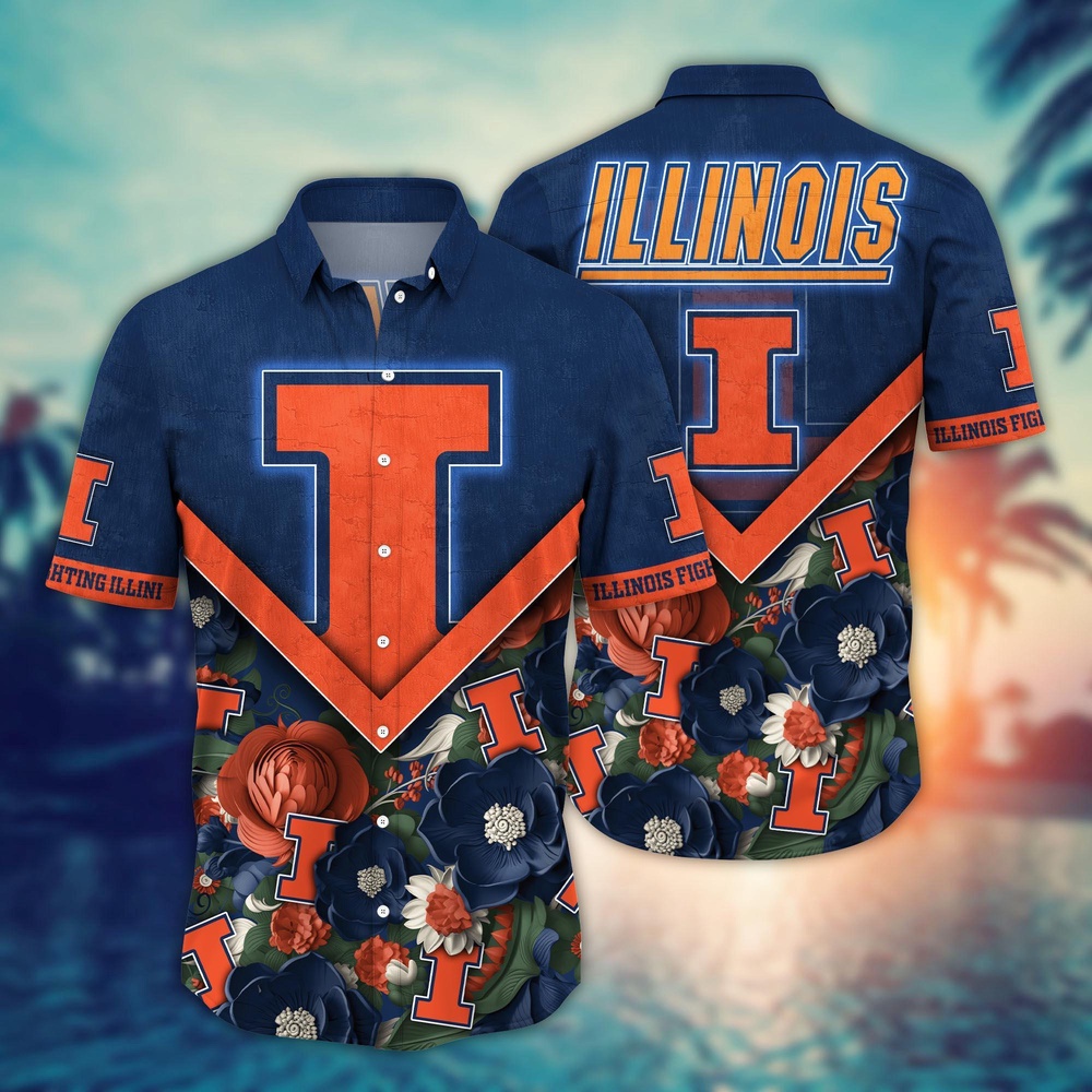 NCAA Illinois Fighting Illini Hawaiian Shirt Floral Fusion Aloha Bliss For Fans NCAA Illinois Fighting Illini Hawaiian Shirt Floral Fusion Aloha Bliss For Fans