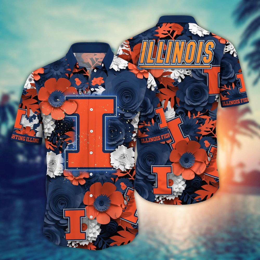 NCAA Illinois Fighting Illini Hawaiian Shirt Grandstand Gala For Fans NCAA Illinois Fighting Illini Hawaiian Shirt Grandstand Gala For Fans