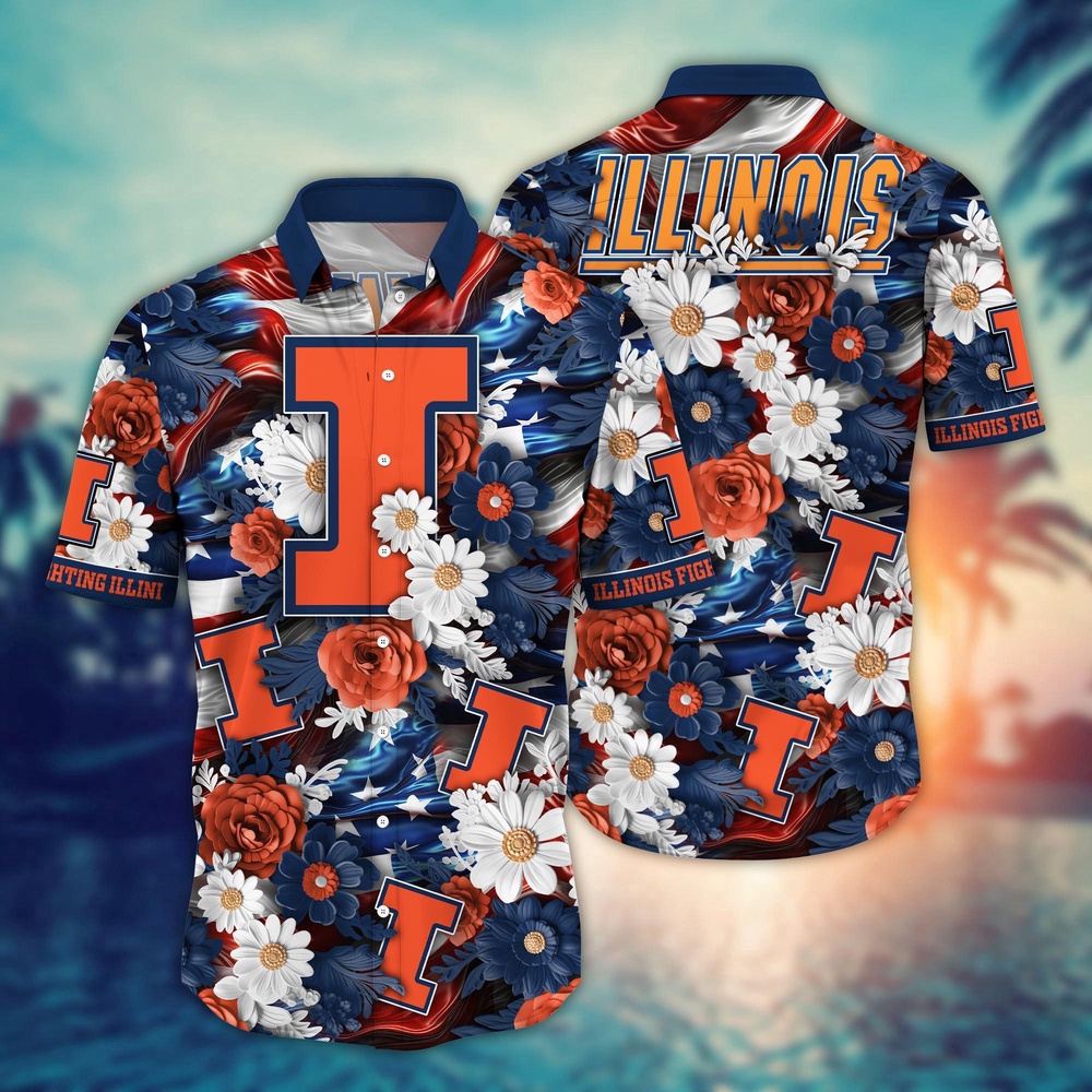 NCAA Illinois Fighting Illini Hawaiian Shirt Victorious Vibes Gift For Fans NCAA Illinois Fighting Illini Hawaiian Shirt Victorious Vibes Gift For Fans