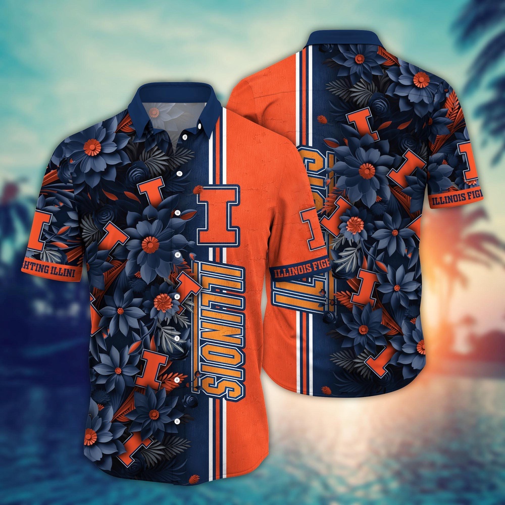 NCAA Illinois Fighting Illini Hawaiian Shirt Victory Vibes Aloha Twist For Fans NCAA Illinois Fighting Illini Hawaiian Shirt Victory Vibes Aloha Twist For Fans