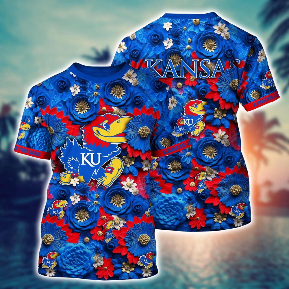 NCAA Kansas Jayhawks 3D T-Shirt Elegance in Motion For Sports Fans NCAA Kansas Jayhawks 3D T-Shirt Elegance in Motion For Sports Fans