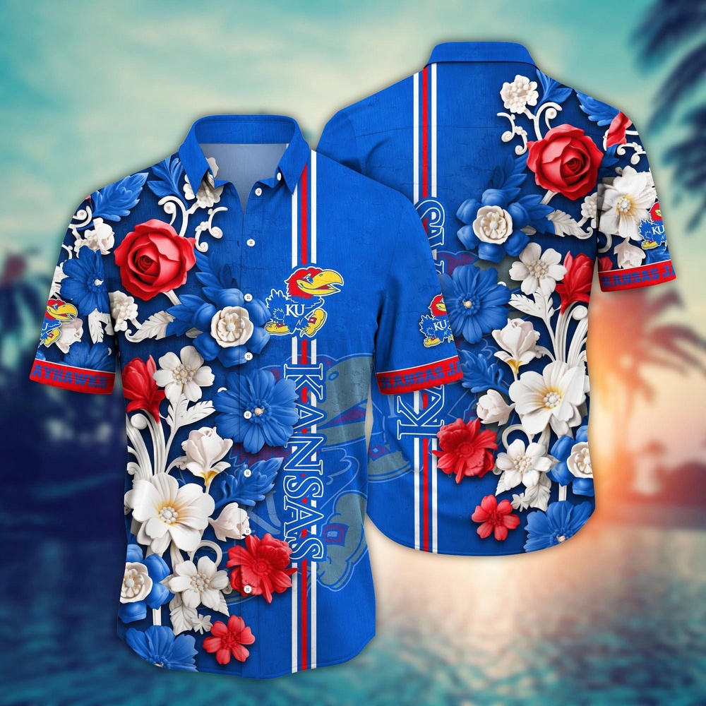 NCAA Kansas Jayhawks Hawaiian Shirt Floral Fantasy Fiesta For Sports Fans NCAA Kansas Jayhawks Hawaiian Shirt Floral Fantasy Fiesta For Sports Fans