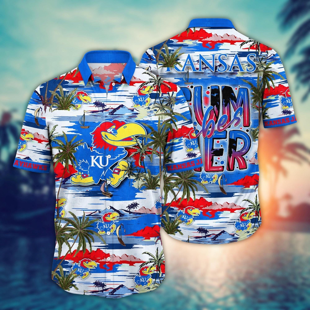 NCAA Kansas Jayhawks Hawaiian Shirt Palm Tree Cascade For Sports Fans