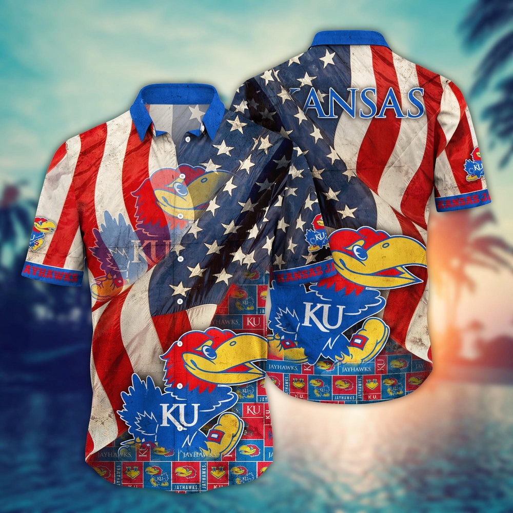 NCAA Kansas Jayhawks Hawaiian Shirt US Flags Elegance For Sports Fans NCAA Kansas Jayhawks Hawaiian Shirt US Flags Elegance For Sports Fans