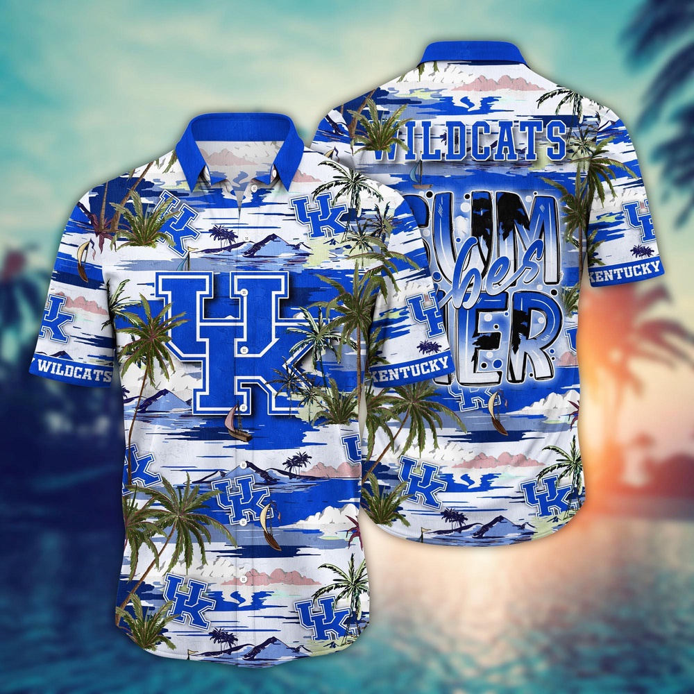 NCAA Kentucky Wildcats Hawaiian Shirt Palm Tree Cascade For Sports Fans NCAA Kentucky Wildcats Hawaiian Shirt Palm Tree Cascade For Sports Fans