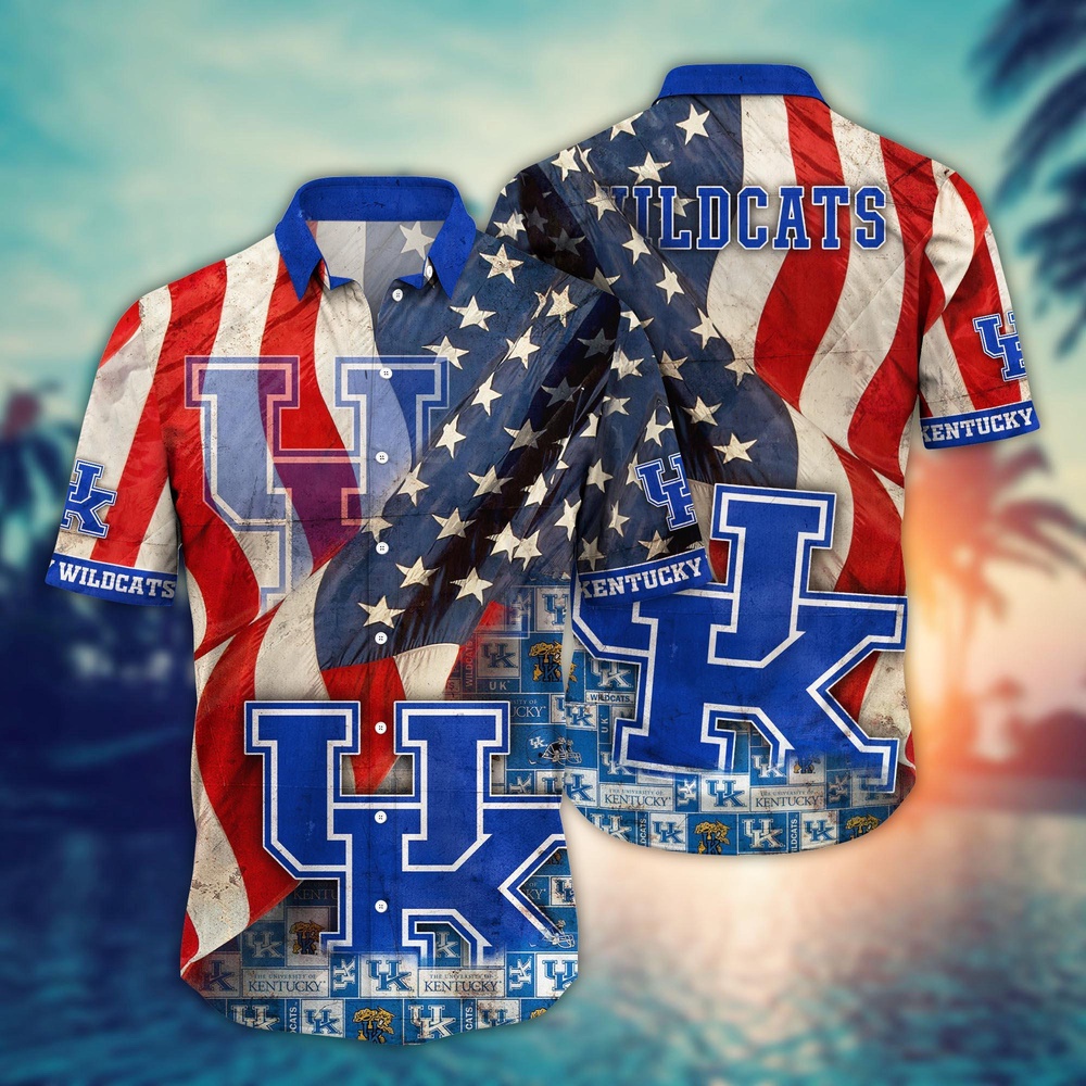 NCAA Kentucky Wildcats Hawaiian Shirt US Flags Elegance For Sports Fans NCAA Kentucky Wildcats Hawaiian Shirt US Flags Elegance For Sports Fans